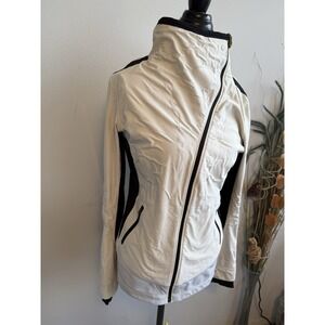 Lululemon Jacket Size 10 Full-Zip Ivory Black Lace Sleeve Run Draft Dodger